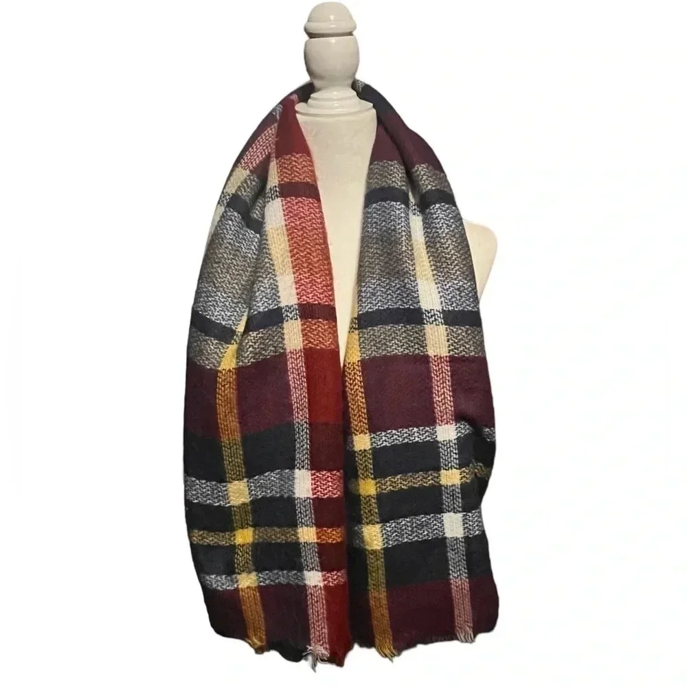 Plaid Blanket Scarf/Wrap Soft Fringed Cozy Collegiate Preppy